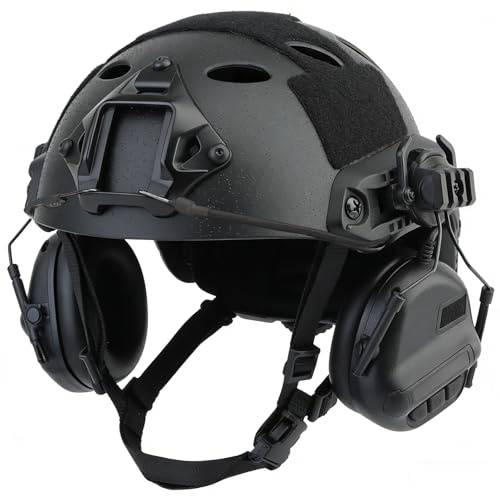 Juego De Casco Airsoft Fast con Auriculares Tácticos con Cancelación De Ruido, Casco Táctico Ajustable For Cosplay, Paintball, Caza, Juego CS Al Aire Libre(Helmet+Headphones no Noise Cancelling,M)