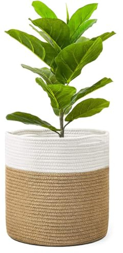 EHOTER Panier à Plantes en Corde de Coton pour décoration Intérieure, Grand Pot de Fleurs Tressé, Cache Pot Plante Interieur, Panier de Rangement pour Jouets Vêtements (20CM)