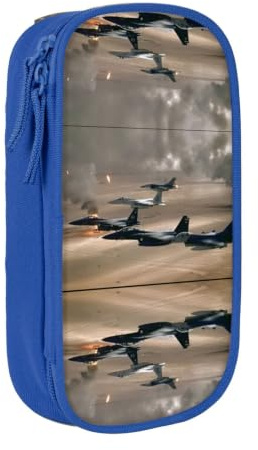 DNBCLEZK War Plane Double Layer Large Capacity Pencil Case,Print Polyester Oxford-Cloth Stationery Pouch with Multi Slots, Multi-Compartment Storage Bag