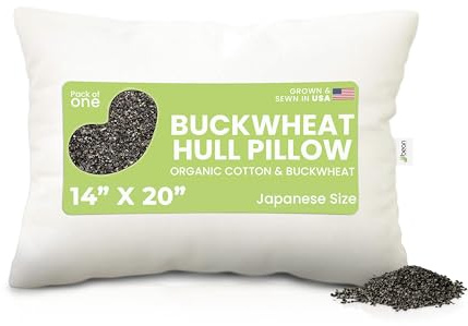 Bean Products Japanese Bed Pillow for Sleeping – Organic Buckwheat Fill with Organic Cotton Fabric, Soft Head Pillow – Eco-Friendly, Breathable, and Durable Sleep Aid, Made in The USA, 14 x 20