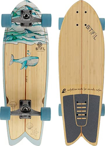 BTFL Surfskate Board Moby Ideales Surftraining für Balance, Carving & Pumping. Komplett Surf-Skateboard mit G-Truck Surfskate Achse und Rollen für Anfänger und Fortgeschrittene