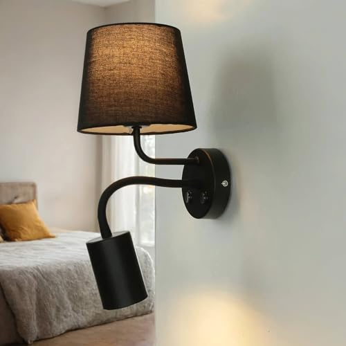 Licht-Erlebnisse Wandlampe mit LED Lesearm Stoff Metall schwarz Doppel-Schalter Leselicht für Schlafzimmer Wohnzimmer E27 & GU10 Wandleuchte Innen verstellbar