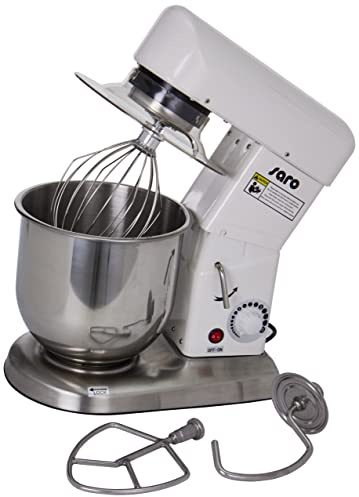 SARO FP 107 - Planetaria con gancio per impastare, frusta e sbattitore piatto, contenitore in acciaio inox da 7,5 l, velocità continua, da 0,5 kW