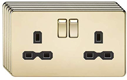 Knightsbridge Screwless 13A 2G DP switched socket - polished brass with black insert