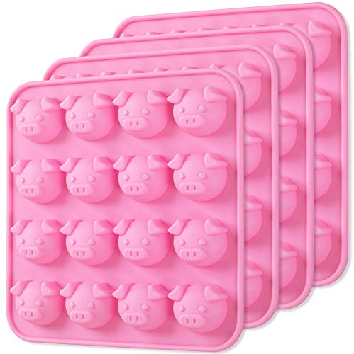 Newk Piggy Chocolate Silicone Mold, 4 Packs 16- Cavity Pig Face Emoticons Piglet Candy Molds for Jelly, Fondant, Hard Candy, Keto Fat Bombs, Resin