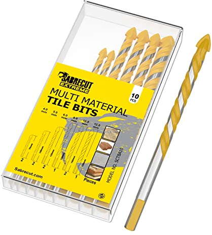 Set di 10 punte da trapano per piastrelle multimateriale SabreCut SCTBA10 per ceramica porcellana granito marmo con scatola di stoccaggio durevole