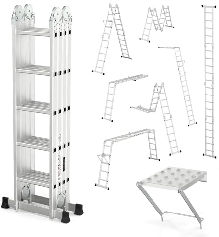 LUISLADDERS 18.5FT Folding Ladder Multi-Purpose Aluminium Extension 7 in 1 Step Heavy Duty Combination EN 131 Standard