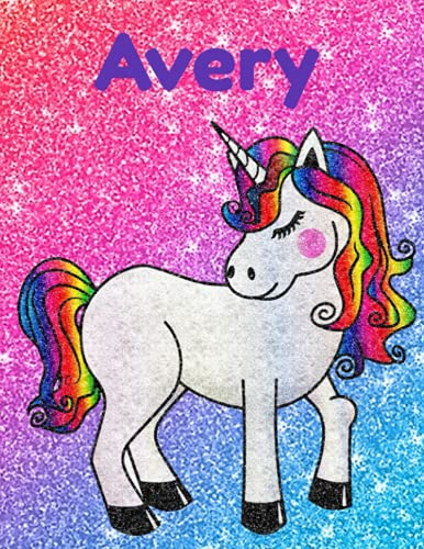 Avery Glittery Unicorn Notebook 8.5 x 11 Inches 100 Page Wide Ruled: Great gift for Avery for Christmas, Birthday and all occasions