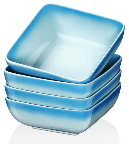 LOVECASA Müslischalen aus Steingut, Suppen- und Salatschüsseln, 800 ml, für Frühstück – mikrowellengeeignet – Himmelblau mit Farbverlauf, 4 Stück