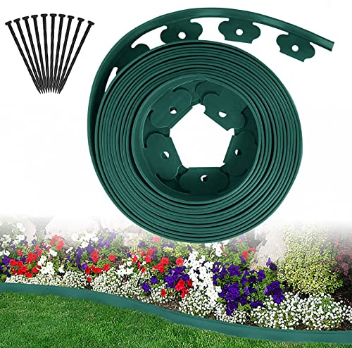 ACXIN Rasenkante Kunstoff 30m, Flexible Beetumrandung Mähkante mit Erdanker, Plastic Gartenzaun Rasenbegrenzung Lawn Border Garten Dekorativ (30m x 5cm, Grün)