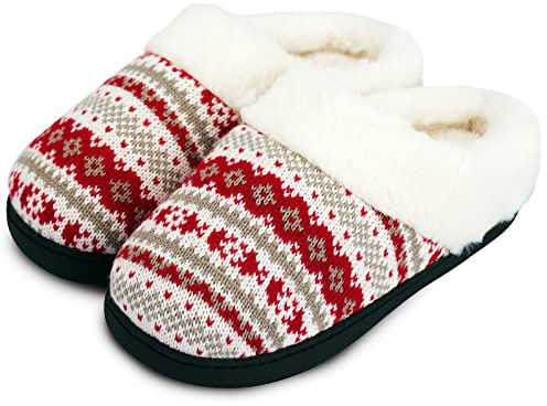 AONEGOLD Pantofole Donna Inverno Calde Comode Peluche Ciabatte da Casa Memory Foam Antiscivolo Pantofole Interno Esterno(Rosso,Taglia 36-37)