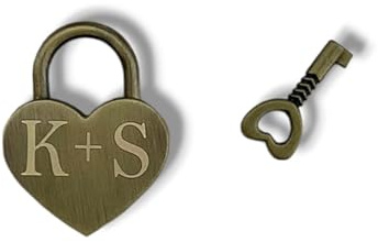 Schloss mit Gravur | Vorhängeschloss personalisiert | personalisierter Liebesschloss | Valentinstag schlösser | Paarschloss individuell | personalisierte Pärchen Schloss mit Schlüssel (Bronze)