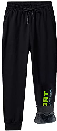 CAMLAKEE Joggingbyxor, pojkar, joggingbyxor, sportbyxor, barn, träningsbyxor pojkar, Svart fleece, 170 cm