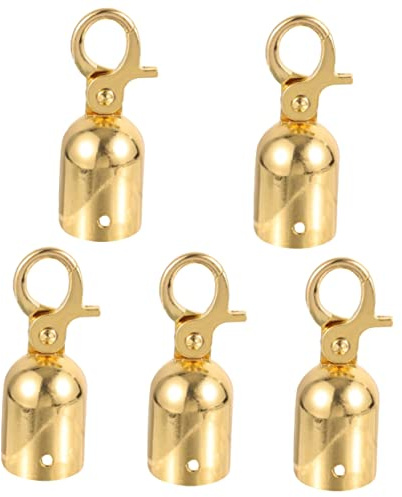 5PCS Rope End Stopper Cord End Caps with Hook,Lobster Claw Clasps,Cord End Caps Barrier Rope End Cap Snap Hooks for Crowd Control Queue Divider, Golden