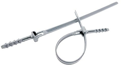 PRITEX - Kabelbinder 6 x 200 mm mit integriertem Montagedübel | 20 Stück | Grau | Kabelklemme | UV-beständiger Halter | Kabelhalter mit Montagedübel