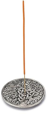 Ajuny Runder Räucherstäbchenhalter aus Aluminium mit Aschefänger Räucherstäbchen Halter im tibetischen Stil Meditationszubehör Spirituelle Heimdekoration Duftgeschenke