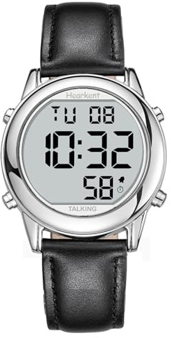 Hearkent Reloj Que Habla español para Personas Mayores o ciegas, Reloj parlante Digital, Regalo para Personas con Baja visión o discapacidad Visual(2117M Negro)