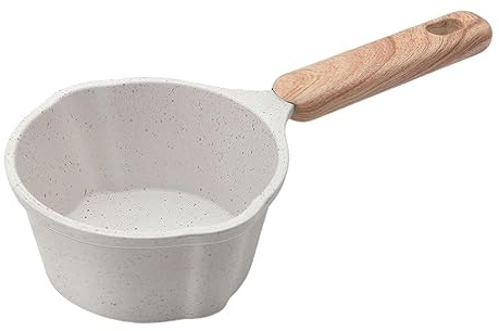 perfk Pentola per Latte Pentola per Porridge Piatta Pentola per Latte 280ml con Manico in Legno Pentola per Salse Rivestimento Antiaderente per fornello da, Bianco