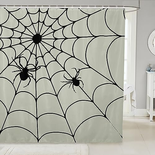 Homemissing Tenda da bagno di Halloween per ragazzi e ragazze ragnatela tenda da doccia per bambini ragno modello tenda da doccia set Halloween nero accessori da bagno per bambini 150 x 180 cm