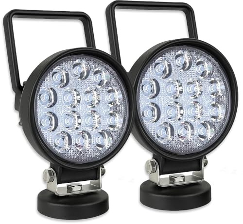 Willpower 2 Stück LED Arbeitsscheinwerfer mit Magnetfuß, 4.5 Zoll 42W tragbarer Runder LED Flutlicht für Auto Bagger Anhänger Traktoren LKW SUV offroad