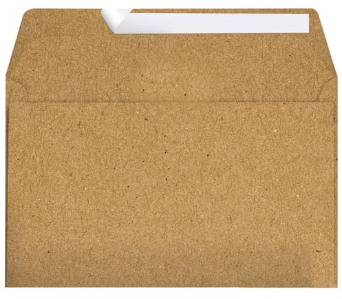 100 Briefumschläge C6, Kraft Dickes Papier! 114 x 162 mm, ohne Fenster, braun und umweltfreundlich, haftklebend mit abziehbarem Streifen...