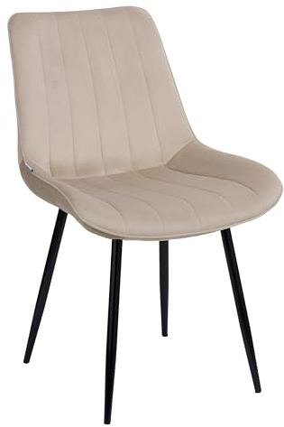 Baroni Home Sedia Moderna con Rivestimento in Velluto e Gambe in Acciaio Nero, Poltrona da Soggiorno, Camera da Letto, Sala da Pranzo, Beige, 53x86x44 cm