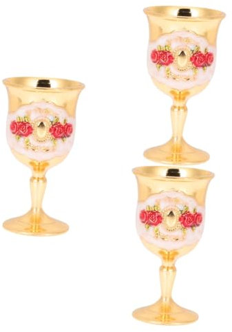 ABOOFAN Lunettes 3 Pièces gobelet vintage antique Royal décor vintage verres à vin gobelet en alliage rétro contenant de vin Style européen calice gemme verre de vin homme Saint Graal