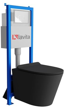 Lavita LAV 101 Élément mural pour WC 40 cm + évier mural suspendu sans bord + panneau de commande LAV 200.4.1 blanc | Kit complet | Réservoir de chasse encastré | WC complet