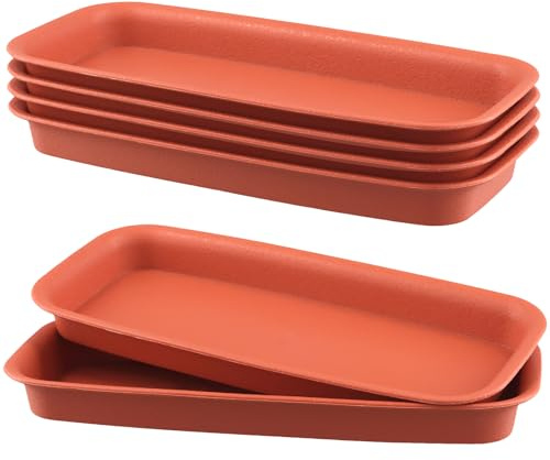 HEIHAK 6 Pack Rectangular Plant Drip Tray, 39.5 × 17 × 3cm Flower Pot Saucers Planter Trays for Living Room, Balcony, Garden, Indoor and Outdoor
