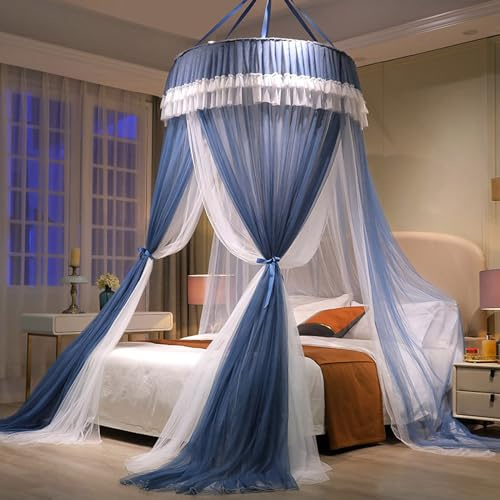 Koomuao Moskitonetz Bett, Großes Moskitonetz Reise Betthimmel Mückennetz Insektenschutz für Doppelbett/Einzelbett Kinderbett Einfache Anbringung Moskitonetz Bett für Reisen oder Dekoration (Blau)