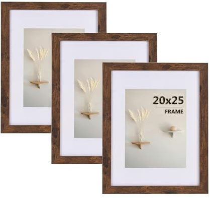 LYYYYX Wooden Picture Frame Rustic 10x8inch Brown Photo Frame matted for 7x5in and 6x4in Picture,with Perspex Set of 3 Certificate Freestanding and Wall Mountable