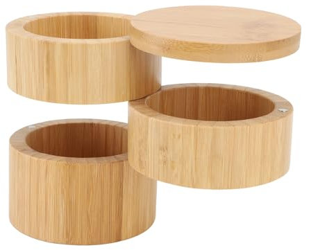 Cyrank Tarro De Madera para Condimentos, Contenedor De Madera De 3 Niveles, Caja De Almacenamiento De Sal Y Pimienta, Tarro De Sal De Madera Giratorio, Tarro De Condimentos Multiusos para El Hogar