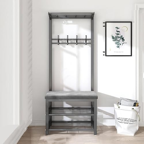 Caimcie Klädhängare med skoförvaring Fristående entré, förvaring, skohylla med krokar, hallträd, industriell stil, ingångsenhet med bänk, förvaringshylla för entré, hall B, 60 x 33 x 170 cm