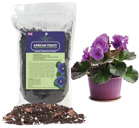 PREMIUM African Violets and Gesneriad Premium Soil Mix by GardenNova - Horticultural Perlite (25%) + Vermiculite (25%) + Premium Compost (50%) - Made in UK - (1 Liter Bag)