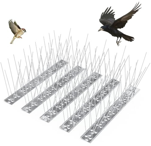 QianRuiDa Pinchos Antipalomas Acero Inoxidable 5m, 20 Piezas Set (Plata) | Ahuyenta Pájaros y Anti Gatos, Protección Anticorrosiva Resistente para Ventanas, Vallas, Balcones, Techos y Jardines