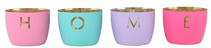 Giftcompany Windlicht Madras 4er Set XS mit Motiv Home, rosa türkis lila hot pink Eisen Höhe 4,5cm