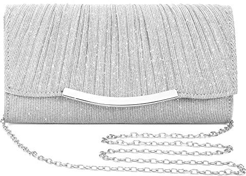 BAIGIO Sparkly Clutch Bag for Women Evening Bag Elegant Handbag Small Cross Body Bag Chain Shoulder Bag Laides Leather Crossbody Bag for Wedding Prom Cocktail Bridal Party, Silver