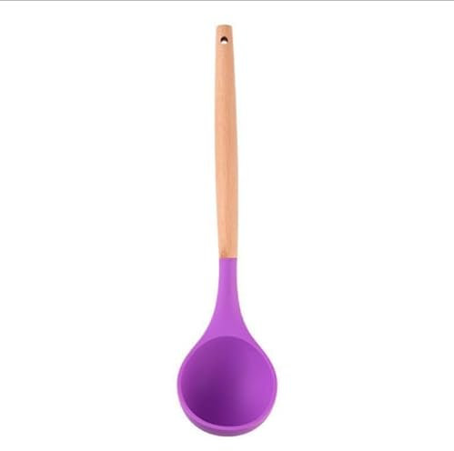 Silicone Soup Ladle - with Wooden Handle, Non-Stick Cookware Heat Resistant Kitchen Utensil (Light purple)