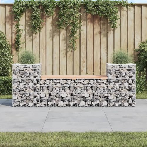 Homgoday Banc de jardin Gabion en bois massif Douglas, 183 x 41 x 60,5 cm, pour extérieur, jardin, salon