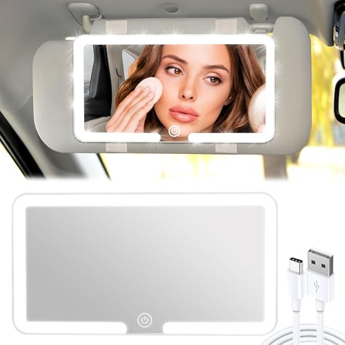 Lypumso Specchio Trucco con Luci per Auto, Specchio Cosmetico per Auto con 3 Modalità di Illuminazione, Specchio per il Trucco dell'auto Ricaricabile, Specchio di Visiera di Auto LED Portatile, Bianco