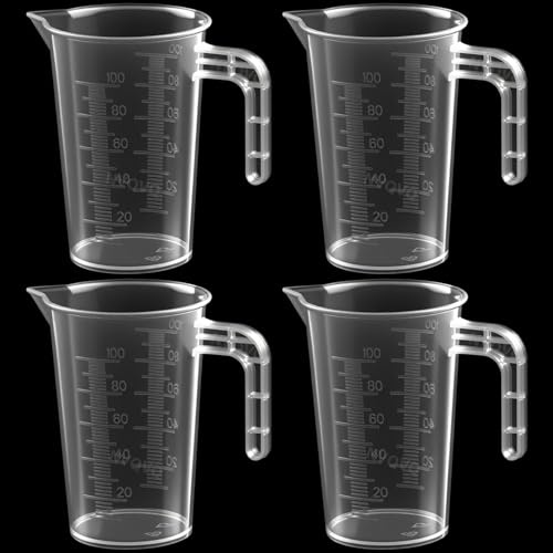 NVQVQ Small Plastic Measuring Jugs 4pcs 100ML, Clear Plastic Measuring Jugs Heat Resistant Measuring Jugs Set for Baking Lab Kitchen Cooking Measure Tool, Set of 4