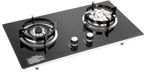2 Burners Gas Cooktop, Tempered Glass Natural Gas Stove Top Kitchen Cooker w/Anti Tempering Protection, Countertop/Embedded for Home Restaurant Apartment, 28.74 x 16.14 Inch