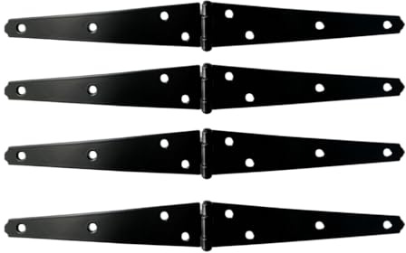 Lot de 4 Charnières de Porte Robustes, Charnières Décoratives à Sangle, Charnières de Porte de Hangar Noires Avec Vis, Charnière Porte de Grange, Charnières de Portes, Charniere Plate (19,6x3,2x1,5cm)
