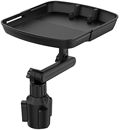 Cup Holder Tray Table, Car Drink Holders Tray with Phone Holder, 360º Rotation Adjustable Stretchable Non-Slip Car Trays for Eating, Portable Cars Interior Organizer Accessories (COLOR:Black)