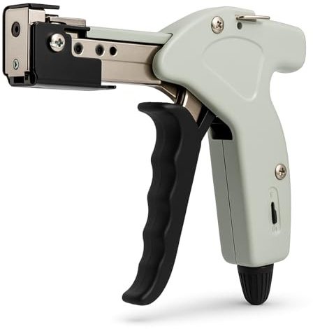 YUZINO Pistola per fascette in metallo, tagliacavi in acciaio inox, strumento di serraggio regolabile a 4 livelli, pistola professionale per fascette in metallo per un'installazione sicura e facile