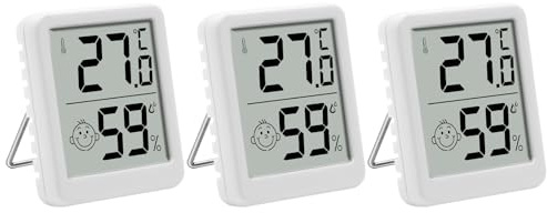 Lot de 3 thermomètres hygromètre d'intérieur avec écran LCD numérique avec affichage smiley pour chambre de bébé, salon, bureau, serre