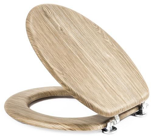 GreenWhim Wood Effect Toilet Seat Soft Close Wooden Seat with Quick Release for Modern Bathrooms, Easy to Clean and Install with Universal Fittings (Oak)