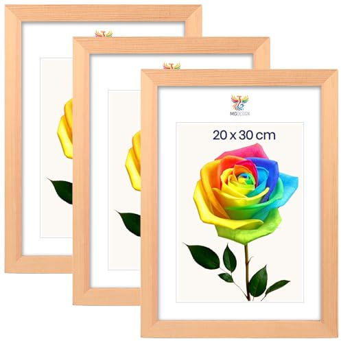 MG Design 3er Set Bilderrahmen 20 x 30 cm – Fotorahmen mit Natur Echtholzrahmen und bruchsicherem Acrylglas, Hoch & Quer zum Aufhängen, zum Aufstellen