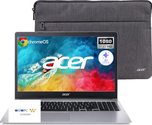 Acer Chromebook 15,6 FHD Laptop, processore Intel N4500, 4 GB di RAM, 64 GB di memoria, ChromeOS con Gemini AI, tastiera numerica, batteria a lunga durata, per istruzione, studenti e uso quotidiano