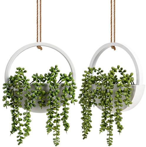 2 suculentas artificiales, 31 cm suculentas artificiales con cordón de 21 cm, cordón de perlas artificiales, flores artificiales, plantas colgantes para decoración de pared, plantas colgantes en